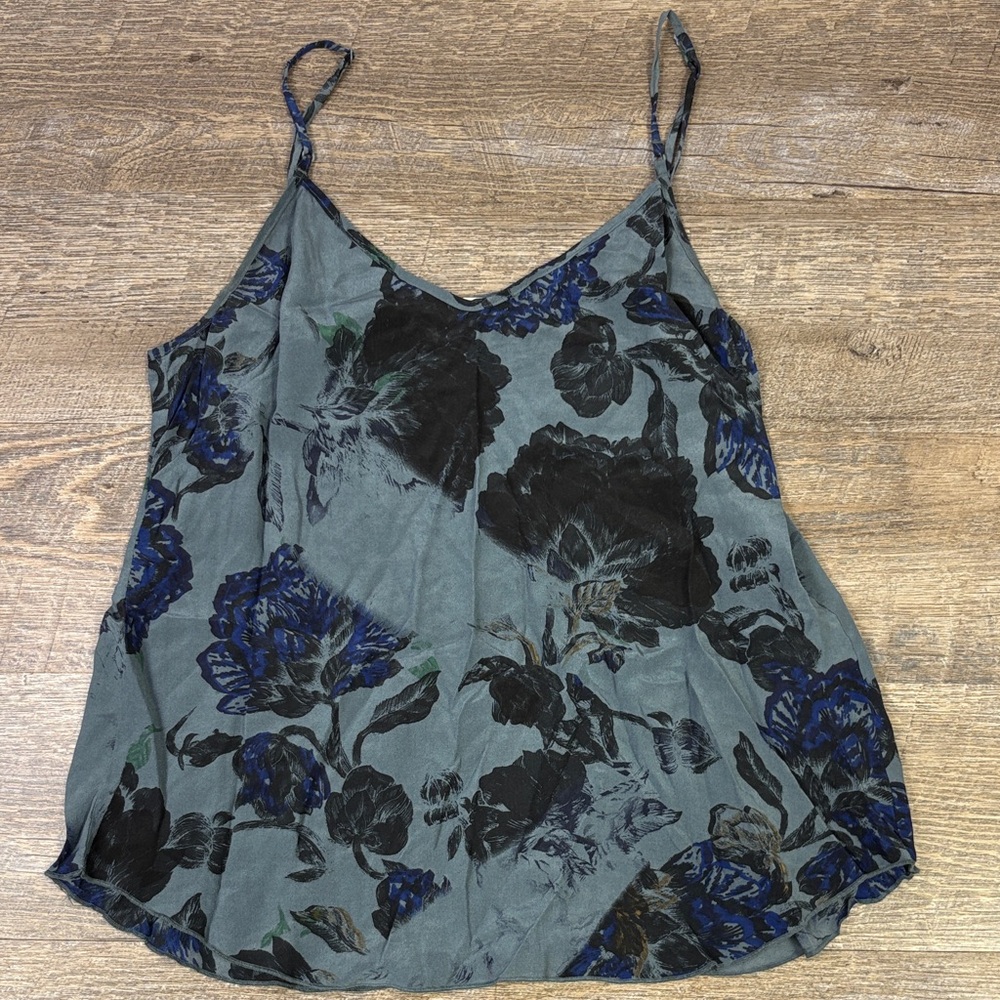 Wilfred 100% Silk Floral Camisole Top Gray Blue Black Size S